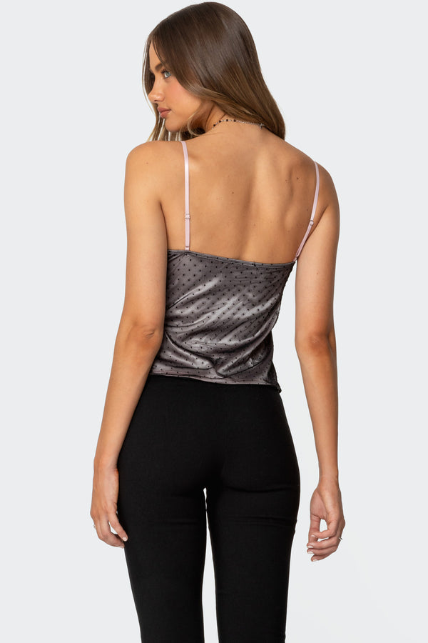 Edikted Janie Layered Polka Dot Mesh Top Black
