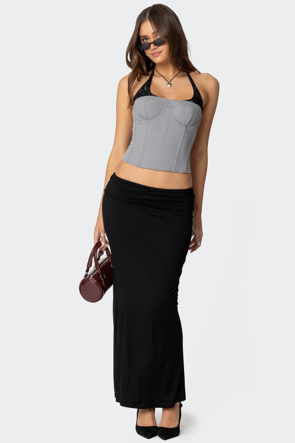 Edikted Jara Layered Lace Halter Corset Gray