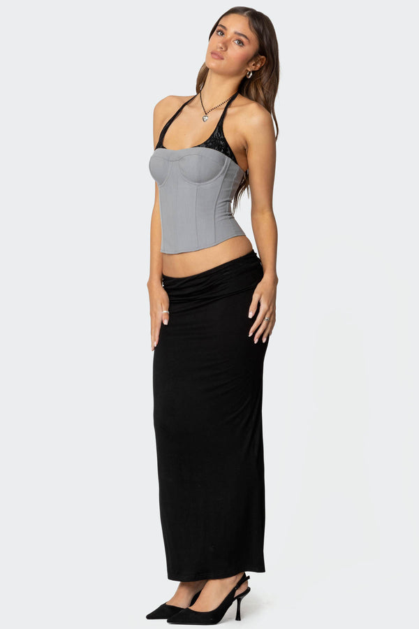 Edikted Jara Layered Lace Halter Corset Gray