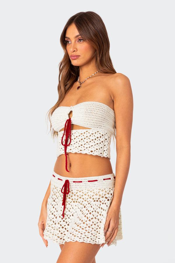 Edikted Jaslene Strapless Crochet Top White