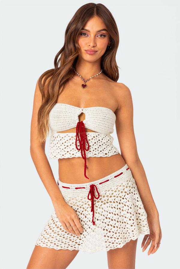 edikted Jaslene Strapless Crochet Top white