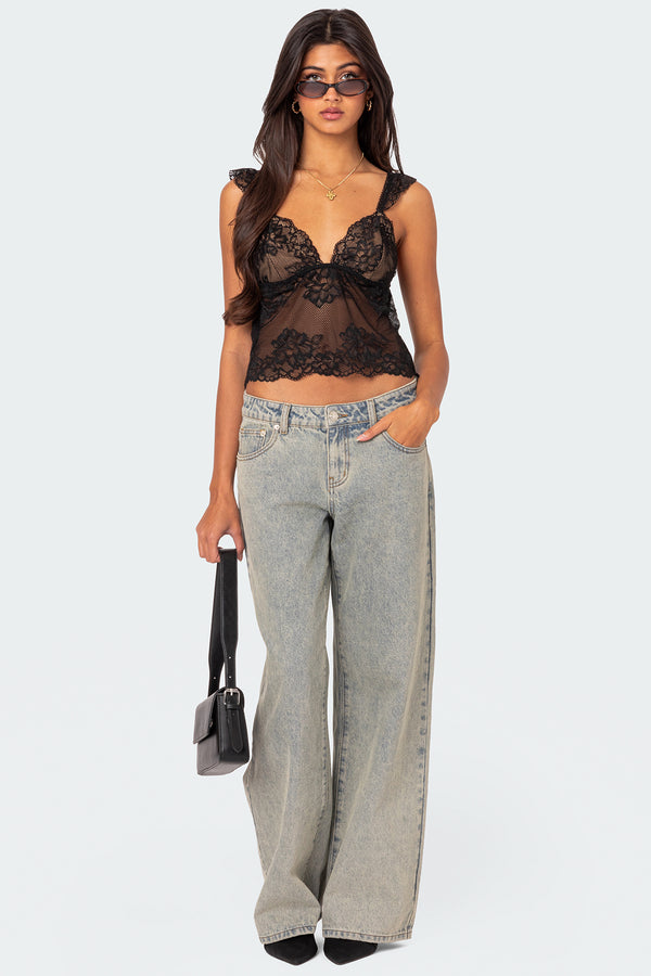 Edikted Jasmine Sheer Lace Top Black