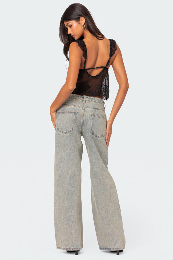 Edikted Jasmine Sheer Lace Top Black