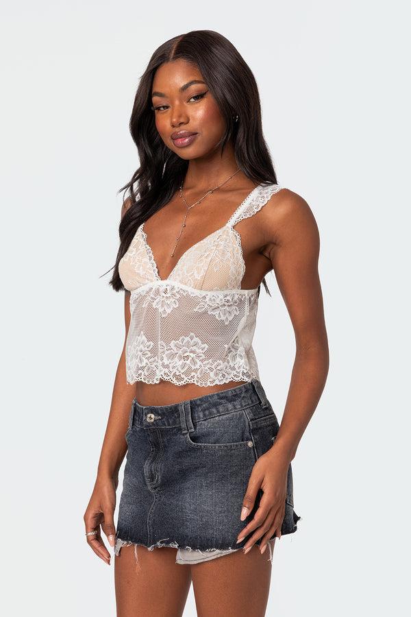 Edikted Jasmine Sheer Lace Top White