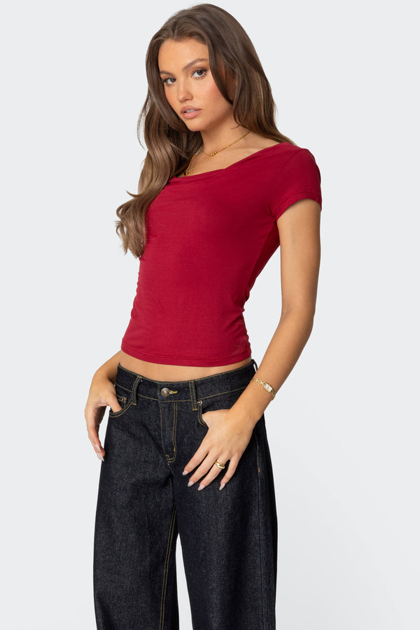 Edikted Javi Cowl Neck Top Red