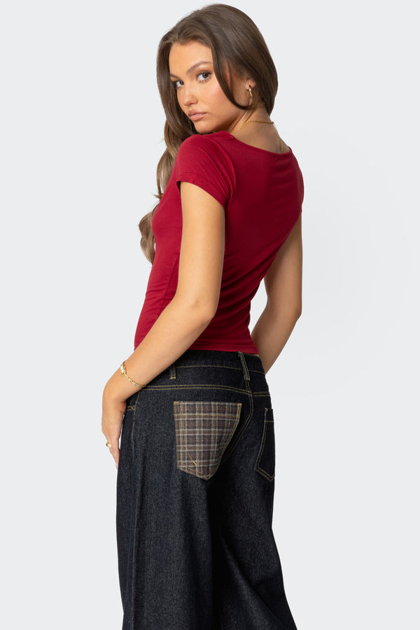 Edikted Javi Cowl Neck Top Red