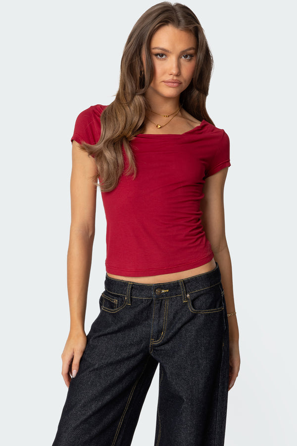 edikted Javi Cowl Neck Top red