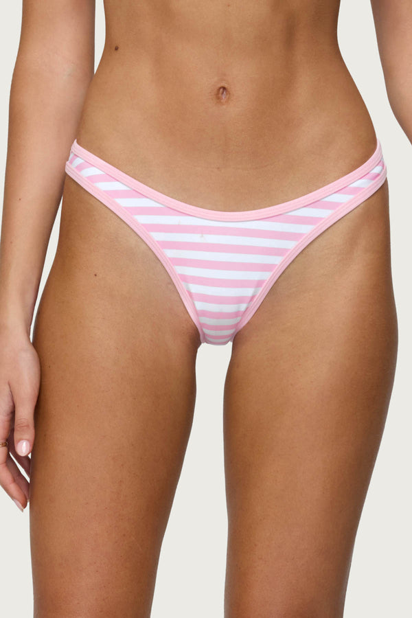 Edikted Jayla Striped Bikini Bottom Pink And White
