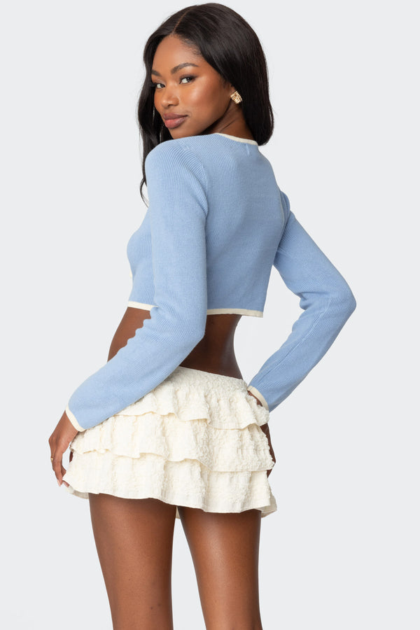 Edikted Jaylin Tie Front Knit Cardigan Light Blue