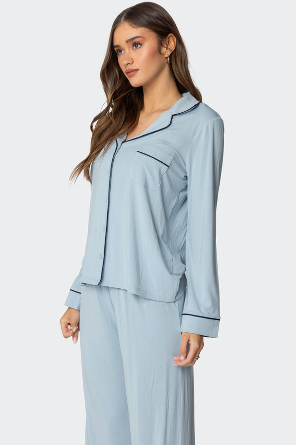 Edikted Jeanette Button Up Shirt Light Blue