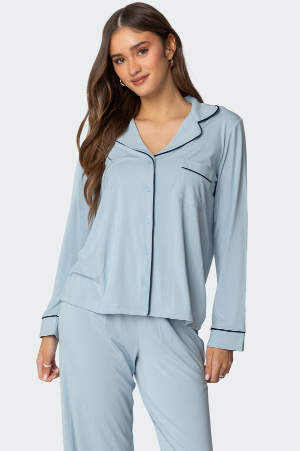 edikted Jeanette Button Up Shirt light blue