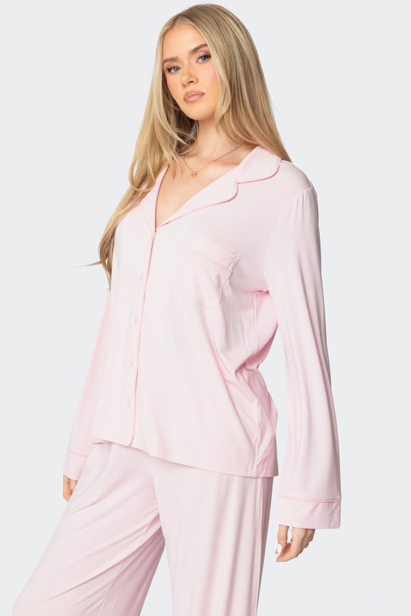 Edikted Jeanette Button Up Shirt Light Pink