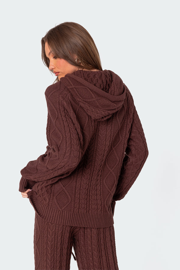 Edikted Jelena Cable Knit Hoodie Brown