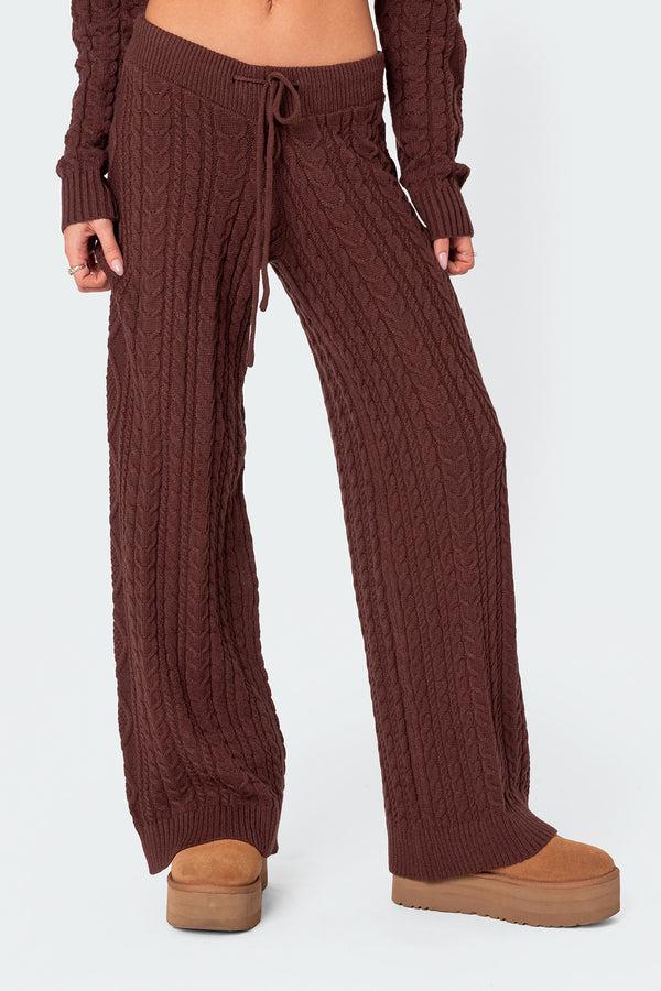 Edikted Jelena Relaxed Cable Knit Pants Brown
