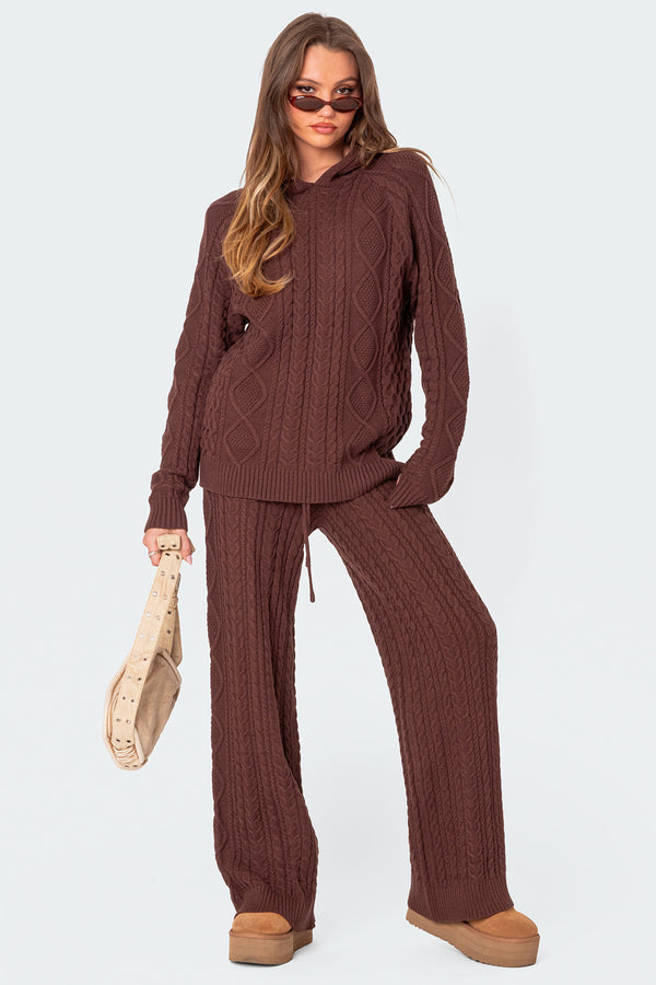 edikted Jelena Relaxed Cable Knit Pants brown
