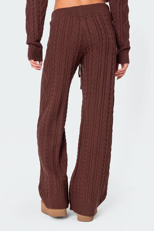 Edikted Jelena Relaxed Cable Knit Pants Brown