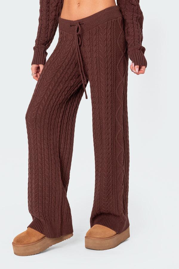 Edikted Jelena Relaxed Cable Knit Pants Brown