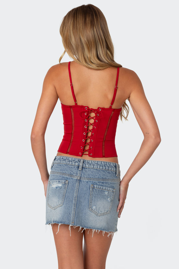 Edikted Jennie Ladder Knit Corset Red