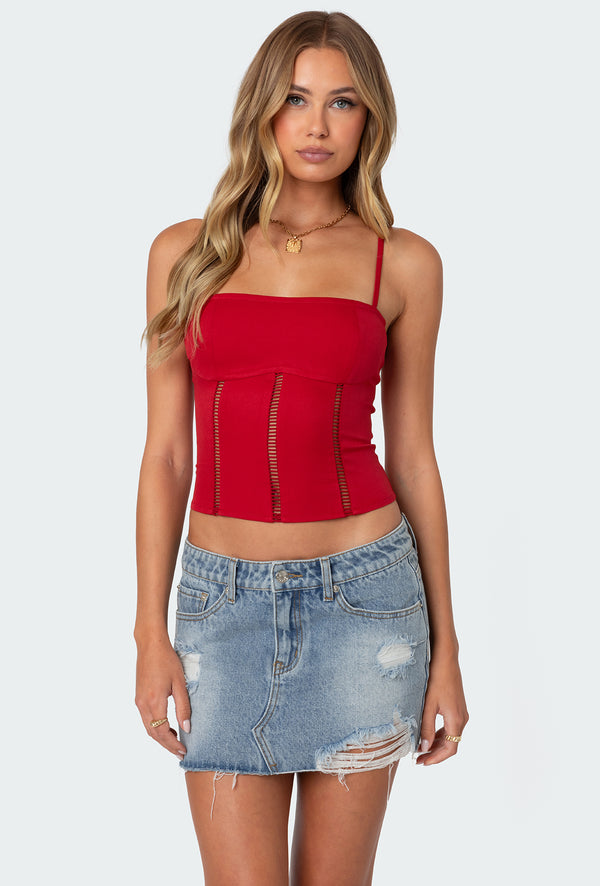 edikted Jennie ladder knit corset red