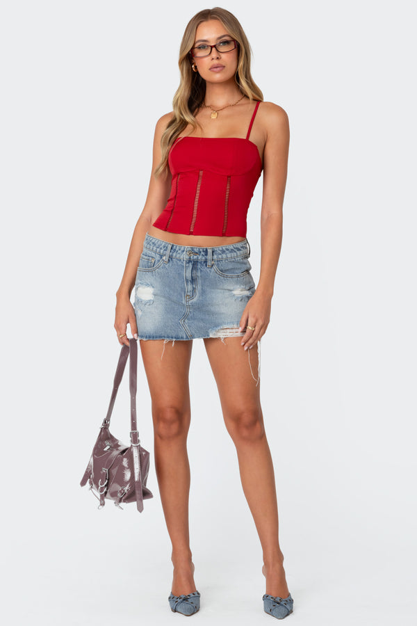 Edikted Jennie Ladder Knit Corset Red