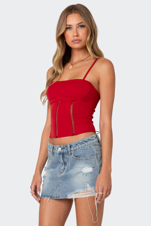 Edikted Jennie Ladder Knit Corset Red