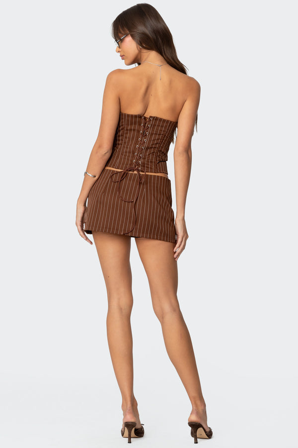 Edikted Jennifer Lace Up Pinstripe Corset Brown