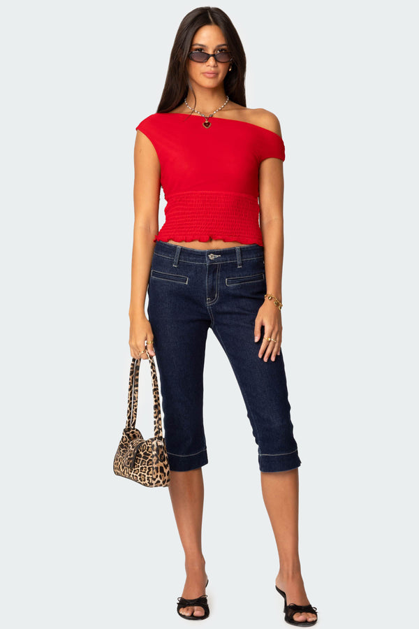 Edikted Jenny Scrunched Asymmetric Top Red