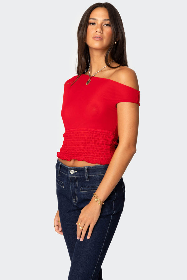 Edikted Jenny Scrunched Asymmetric Top Red