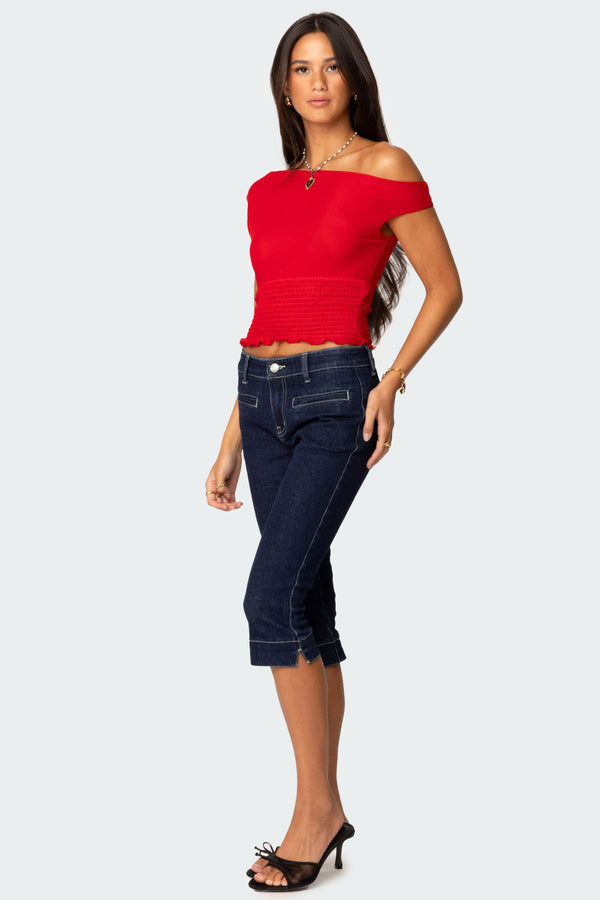 Edikted Jenny Scrunched Asymmetric Top Red