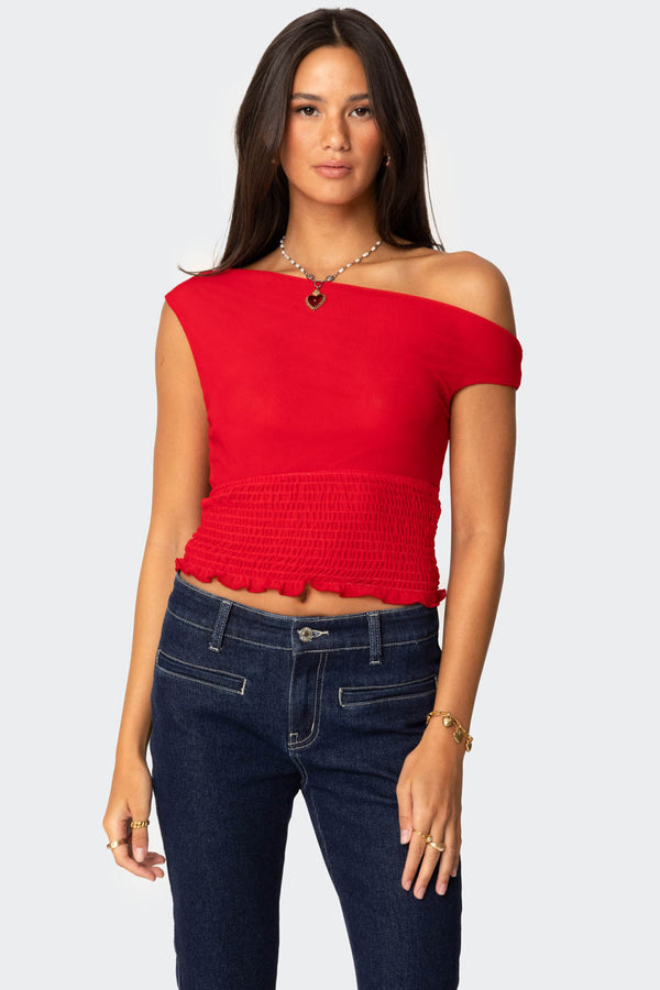 edikted Jenny Scrunched Asymmetric Top red