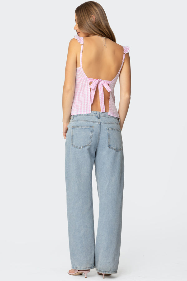 Edikted Jenson Backless Gingham Top Pink