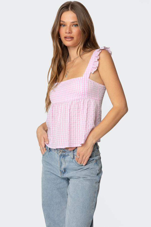 Edikted Jenson Backless Gingham Top Pink