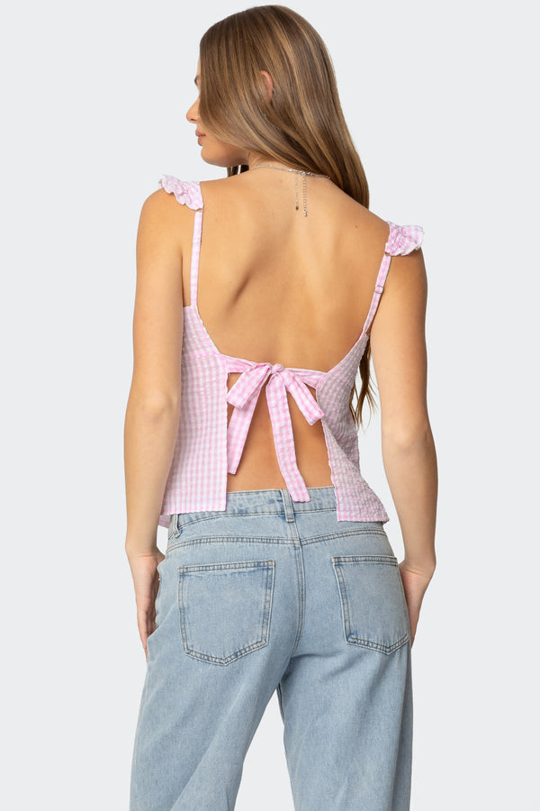 Edikted Jenson Backless Gingham Top Pink