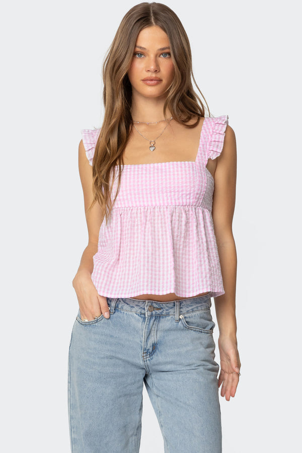 edikted Jenson Backless Gingham Top pink