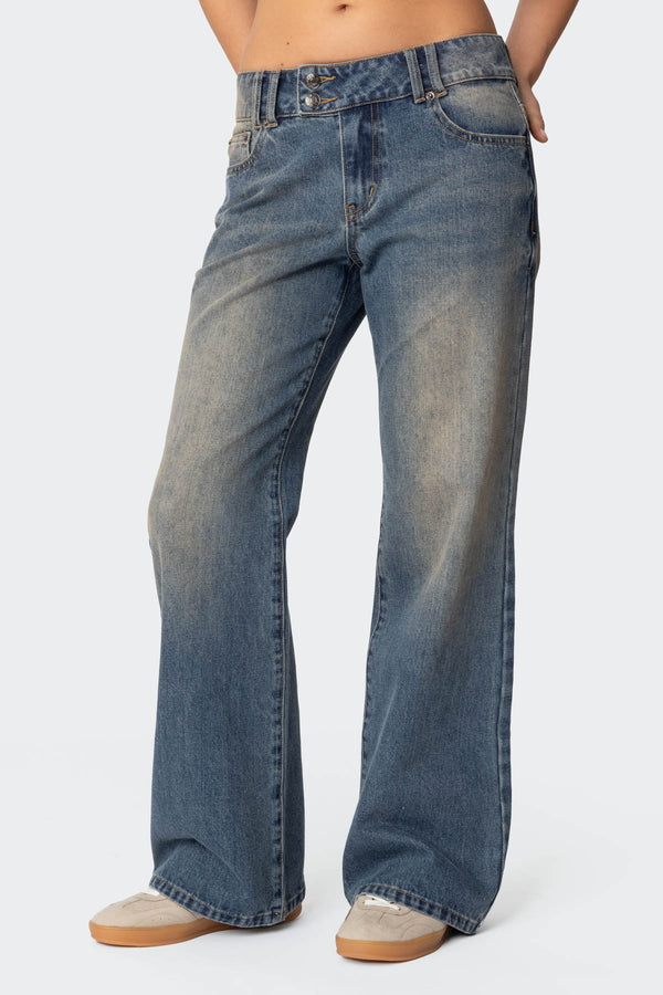 Edikted Jesi Low Rise Washed Jeans Blue