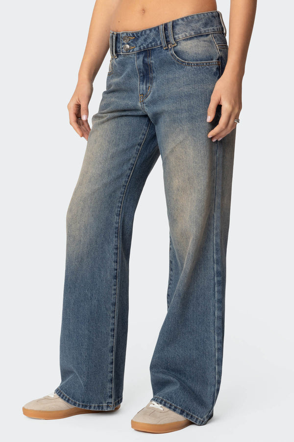 Edikted Jesi Low Rise Washed Jeans Blue