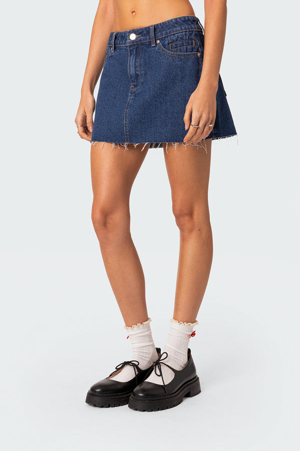Edikted Jessie Denim Mini Skirt Blue Washed