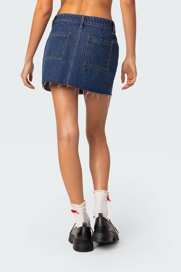 Edikted Jessie Denim Mini Skirt Blue Washed