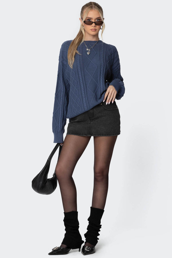 Edikted Jessy Cable Knit Oversized Sweater Blue