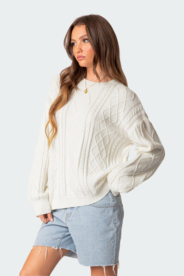 Edikted Jessy Cable Knit Oversized Sweater Cream