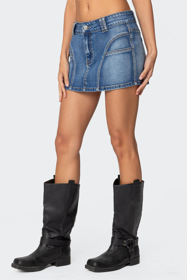 Edikted Jive Washed Denim Mini Skirt Blue Washed