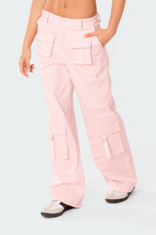 Edikted Joan Low Rise Cargo Pants Light Pink