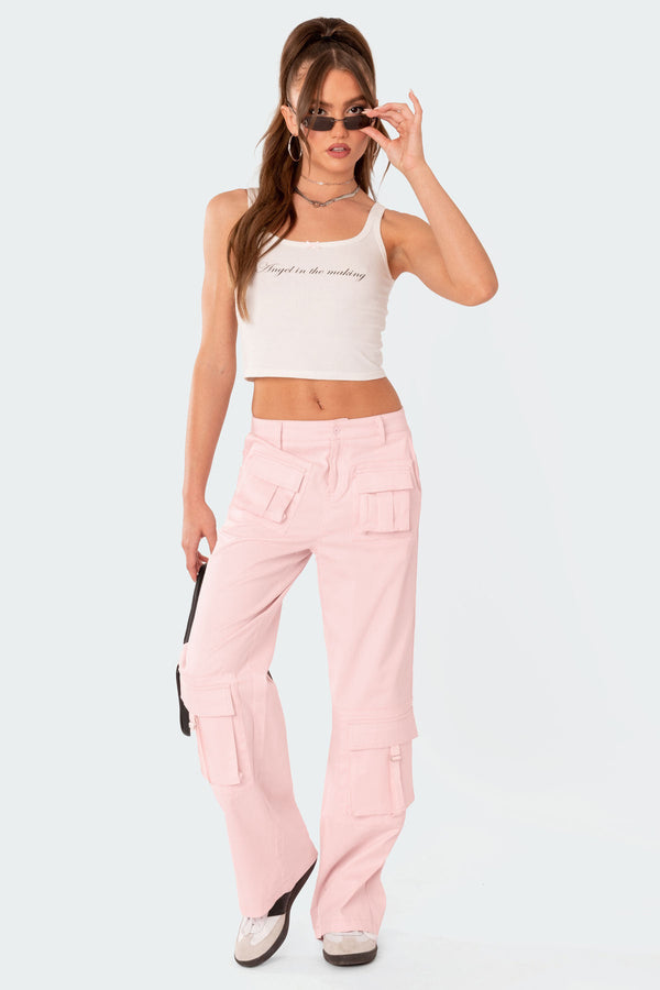 Edikted Joan Low Rise Cargo Pants Light Pink