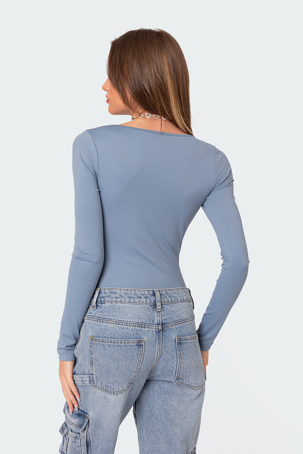 Edikted Joanna Square Neck Bodysuit Light Blue
