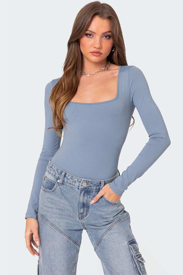 edikted Joanna Square Neck Bodysuit light blue