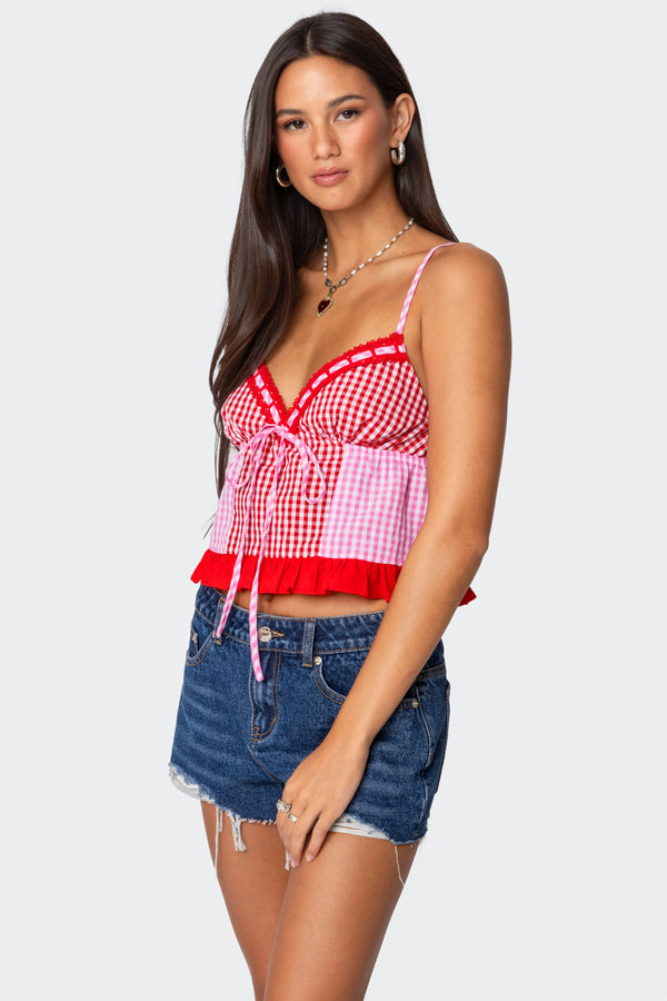 Edikted Joanne Mixed Gingham Tank Top Mix