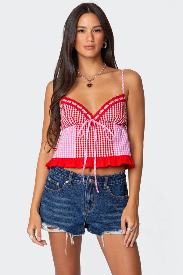 edikted Joanne Mixed Gingham Tank Top mix