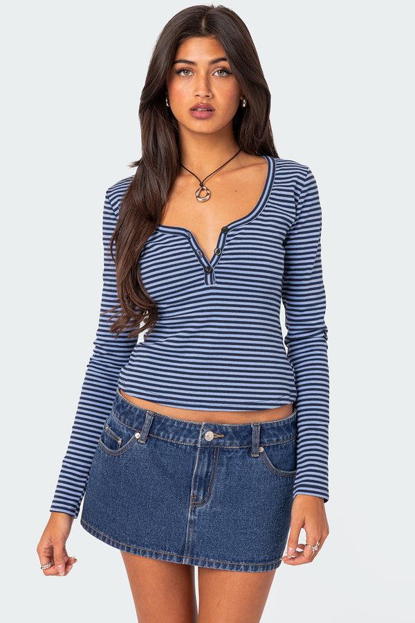 edikted Jocelyn Striped Top blue