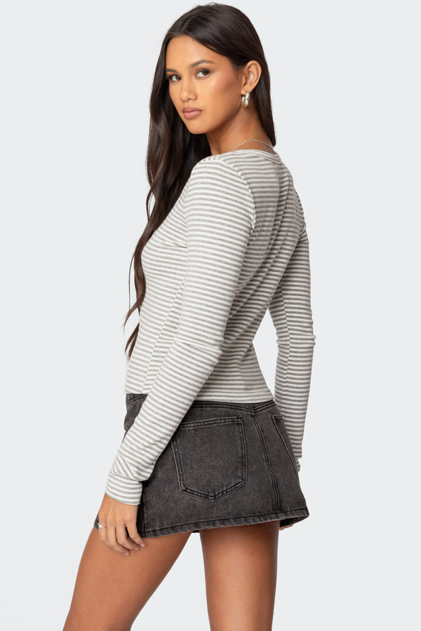 Edikted Jocelyn Striped Top Light Gray