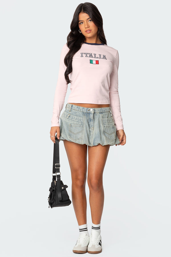 edikted Jodi Denim Bubble Mini Skirt blue washed